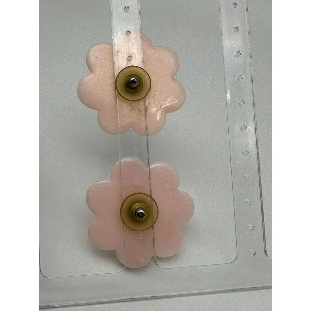 Vintage Large Pink Plastic Flower Earrings Pop Art Barbiecore - Picture 2 of 4